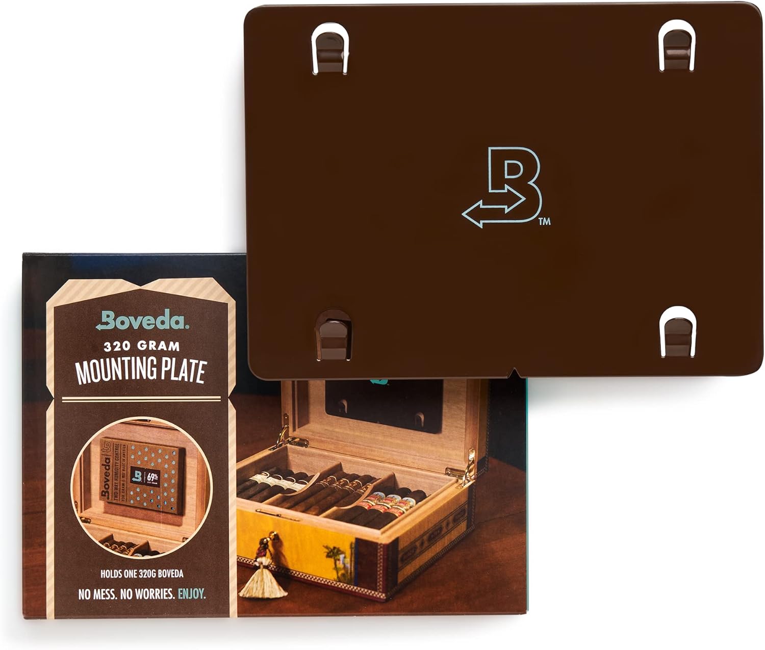 Boveda Metal Mounting Plate for Humidor - For Use With One Size 320 Boveda (Sold Separately) - Space Saving - Includes Magnetic and Removable Tape Mounting Kits – 1 Count