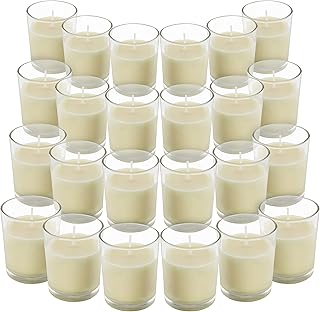 Belle Vous Unscented Clear Glass Filled Votive Candles (24 Pack) - 12 Hour Burn Time - Clear Glass Holders with Hand Poured Warm White Wax Candles - Ideal for Weddings, Spas, Aromatherapy & Home Decor