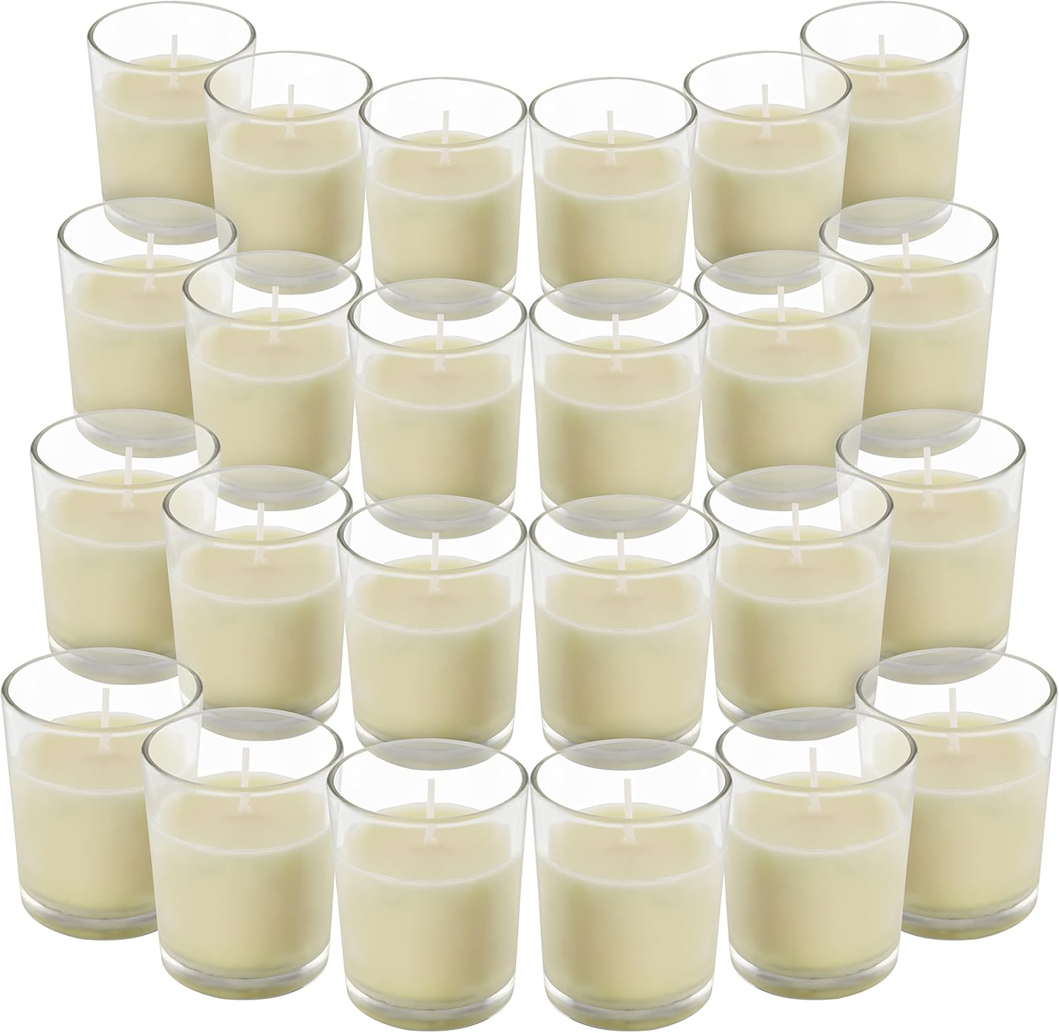 Belle Vous Unscented Clear Glass Filled Votive Candles (24 Pack) - 12 Hour Burn Time - Clear Glass Holders with Hand Poured Warm White Wax Candles - Ideal for Weddings, Spas, Aromatherapy & Home Decor-0