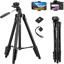 Fotopro Camera Phone Tripod, 50 inch Aluminum Lightweight Tripod for Travel,360 Degree Panoramic Shooting Tripod with Bluetooth Remote and Phone Holder Load up to 4.4lb/2kg