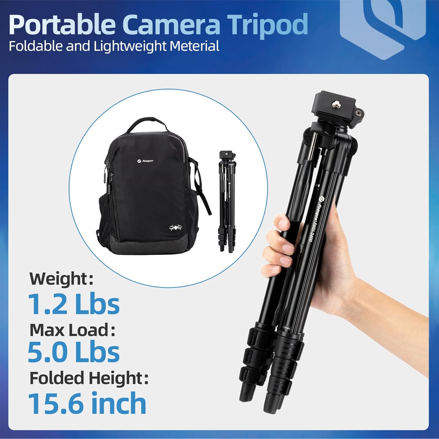 Fotopro Camera Phone Tripod, 50 inch Aluminum Lightweight Tripod for Travel,360 Degree Panoramic Shooting Tripod with Bluetooth Remote and Phone Holder Load up to 4.4lb/2kg-3