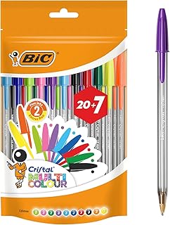 BIC Crystal Multicolour – Pen Bag Pack of 20 + 7 multicoloured