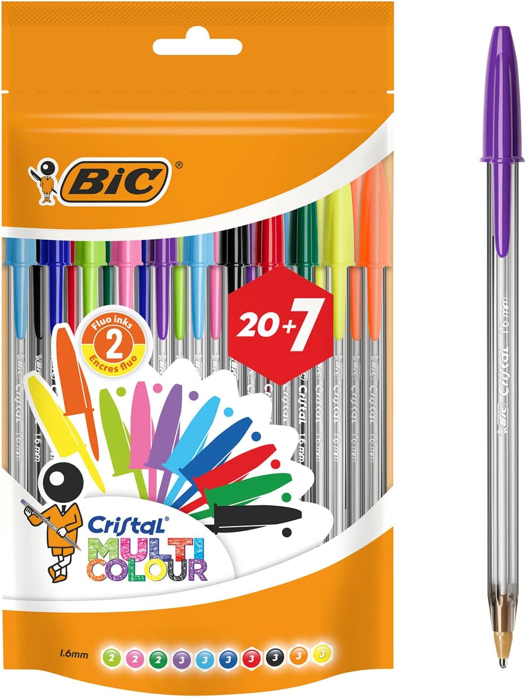 BIC Crystal Multicolour – Pen Bag Pack of 20 + 7 multicoloured-0