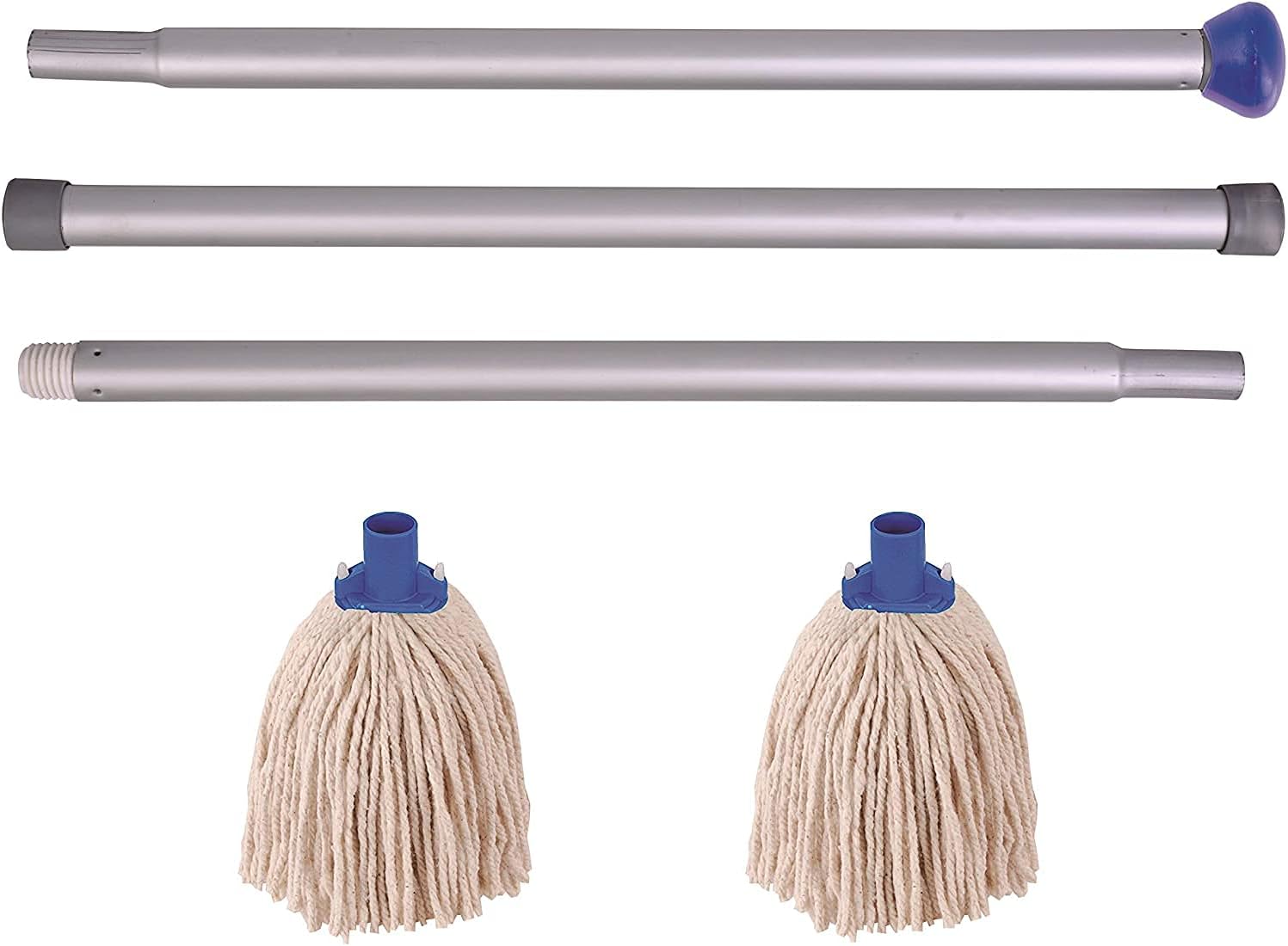 Discounted Cleaning Supplies Mop Kit Professional Colour Coded Mop Handle and 2 Mop Heads (BLUE)-1