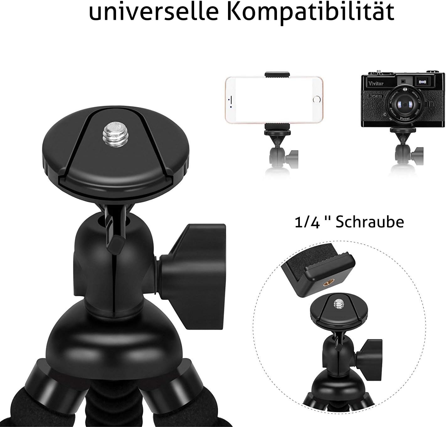 Ailun Phone Camera Tripod Mount/Stand Compact Phone Holder, Compatible for iPhone 15/14/13/12/11 and More Cellphone & Camera-3