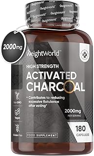 Activated Charcoal Capsules 2000mg - 180 Capsules - Vegan & Natural - Activated Charcoal Tablets Alternative - Digestion Supplement for Gut - Reduces Excessive Flatulence After Eating (EFSA)