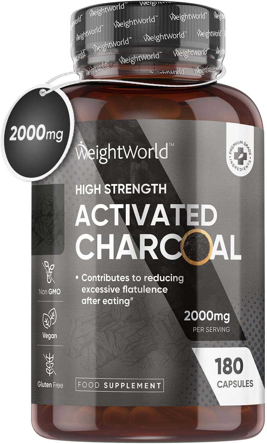 Activated Charcoal Capsules 2000mg - 180 Capsules - Vegan & Natural - Activated Charcoal Tablets Alternative - Digestion Supplement for Gut - Reduces Excessive Flatulence After Eating (EFSA)-0