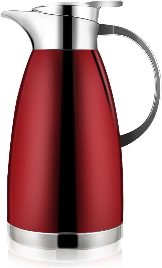 Haosens 1.8 Litre Stainless Steel Coffee Carafe Double Walled Vacuum Insulated Coffee Jug Thermal Jug (Red)-0