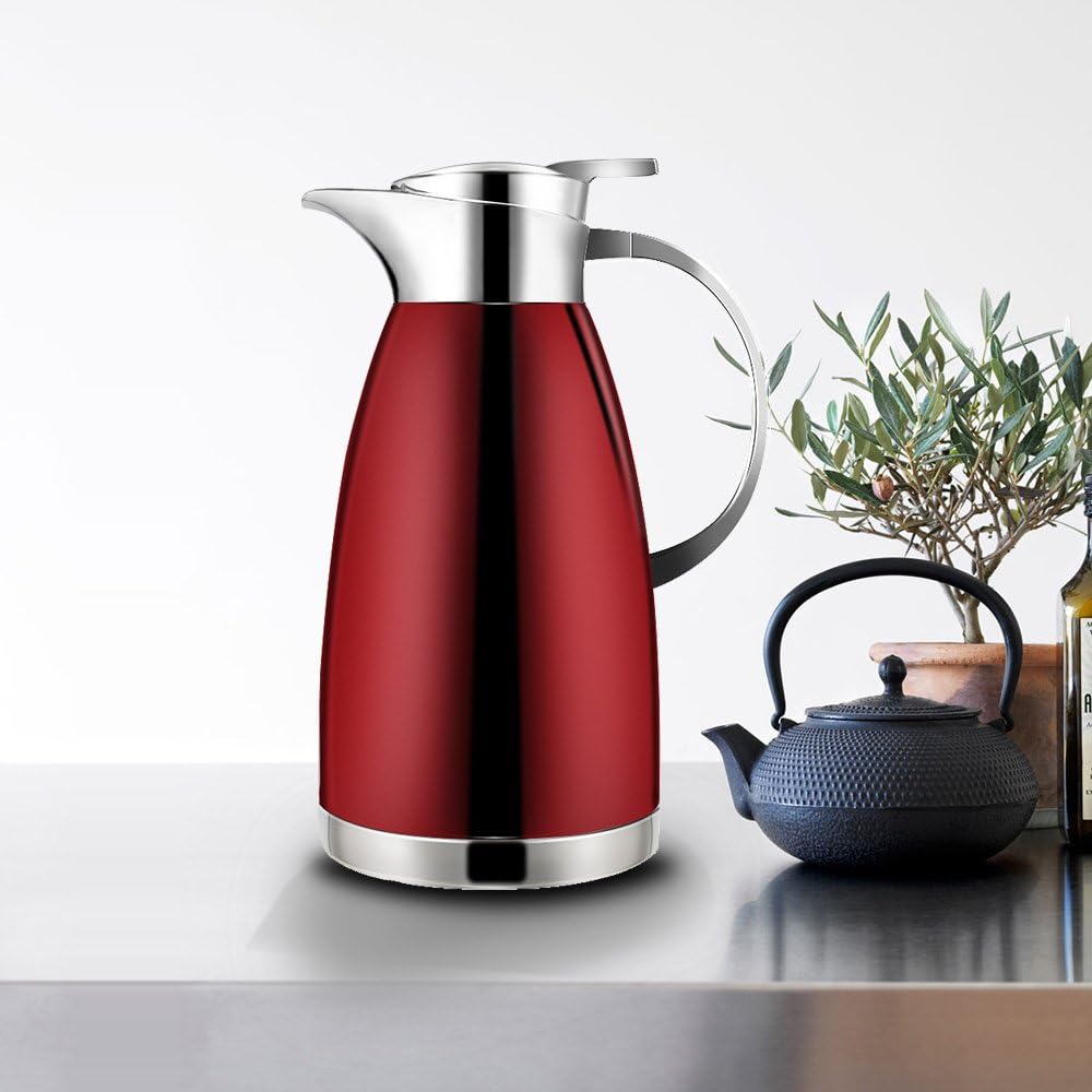 Haosens 1.8 Litre Stainless Steel Coffee Carafe Double Walled Vacuum Insulated Coffee Jug Thermal Jug (Red)-1