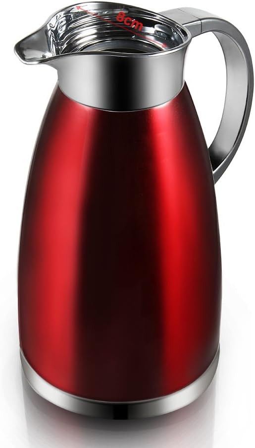 Haosens 1.8 Litre Stainless Steel Coffee Carafe Double Walled Vacuum Insulated Coffee Jug Thermal Jug (Red)-4