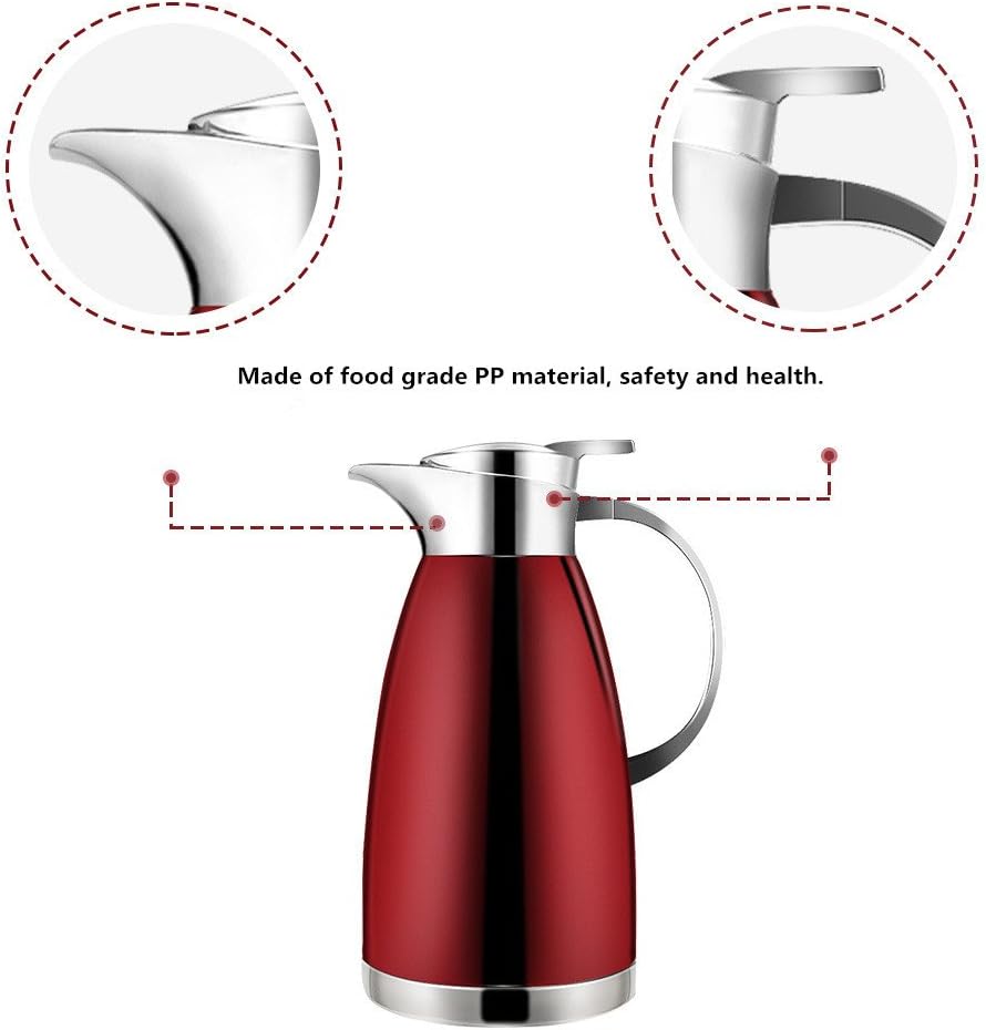 Haosens 1.8 Litre Stainless Steel Coffee Carafe Double Walled Vacuum Insulated Coffee Jug Thermal Jug (Red)-5