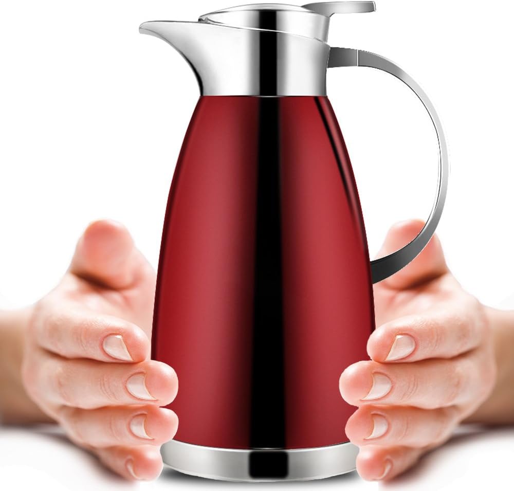 Haosens 1.8 Litre Stainless Steel Coffee Carafe Double Walled Vacuum Insulated Coffee Jug Thermal Jug (Red)-6