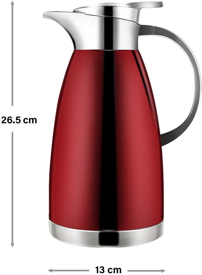 Haosens 1.8 Litre Stainless Steel Coffee Carafe Double Walled Vacuum Insulated Coffee Jug Thermal Jug (Red)-7