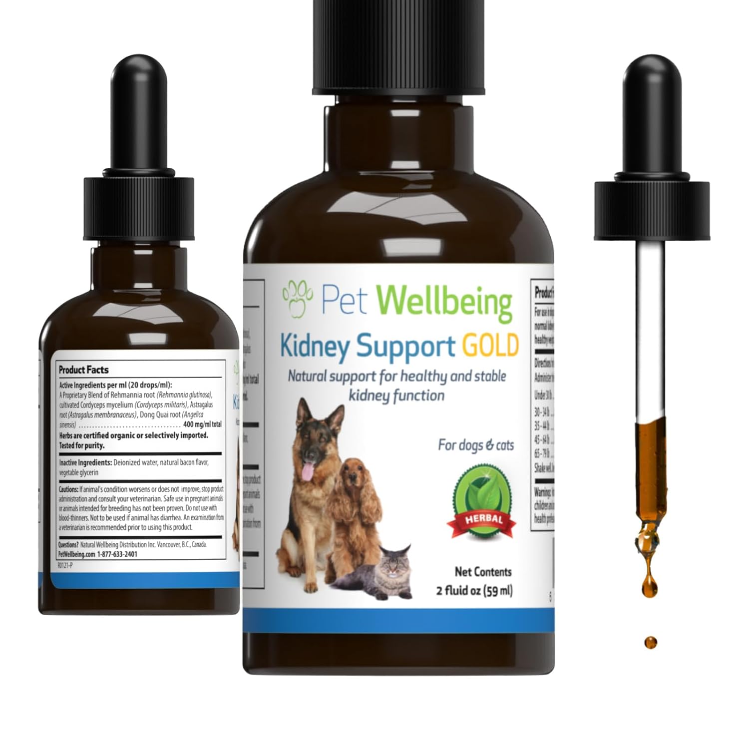 Pet Wellbeing Kidney Support Gold for Cats - Vet-Formulated - Supports Healthy Kidney Function in Cats - Natural Herbal Supplement 2 oz (59 ml)-0