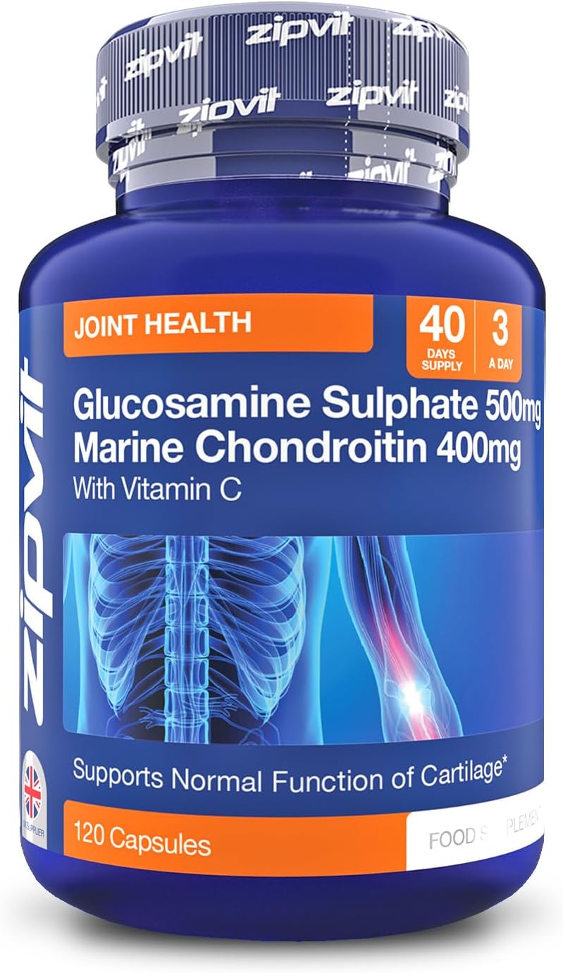 Zipvit Glucosamine and Chondroitin High Strength, 120 Capsules with Vitamin C, Supports Cartilage, Joint Health, Bone Health, Immunity, 1500mg Glucosamine, 1200mg Marine Chondroitin-0