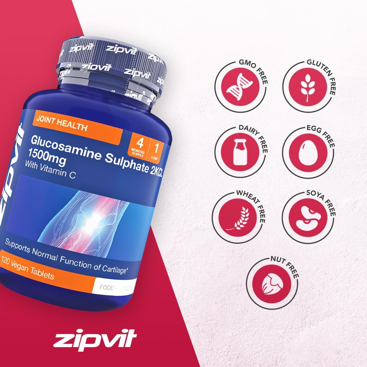 Zipvit Glucosamine and Chondroitin High Strength, 120 Capsules with Vitamin C, Supports Cartilage, Joint Health, Bone Health, Immunity, 1500mg Glucosamine, 1200mg Marine Chondroitin-6