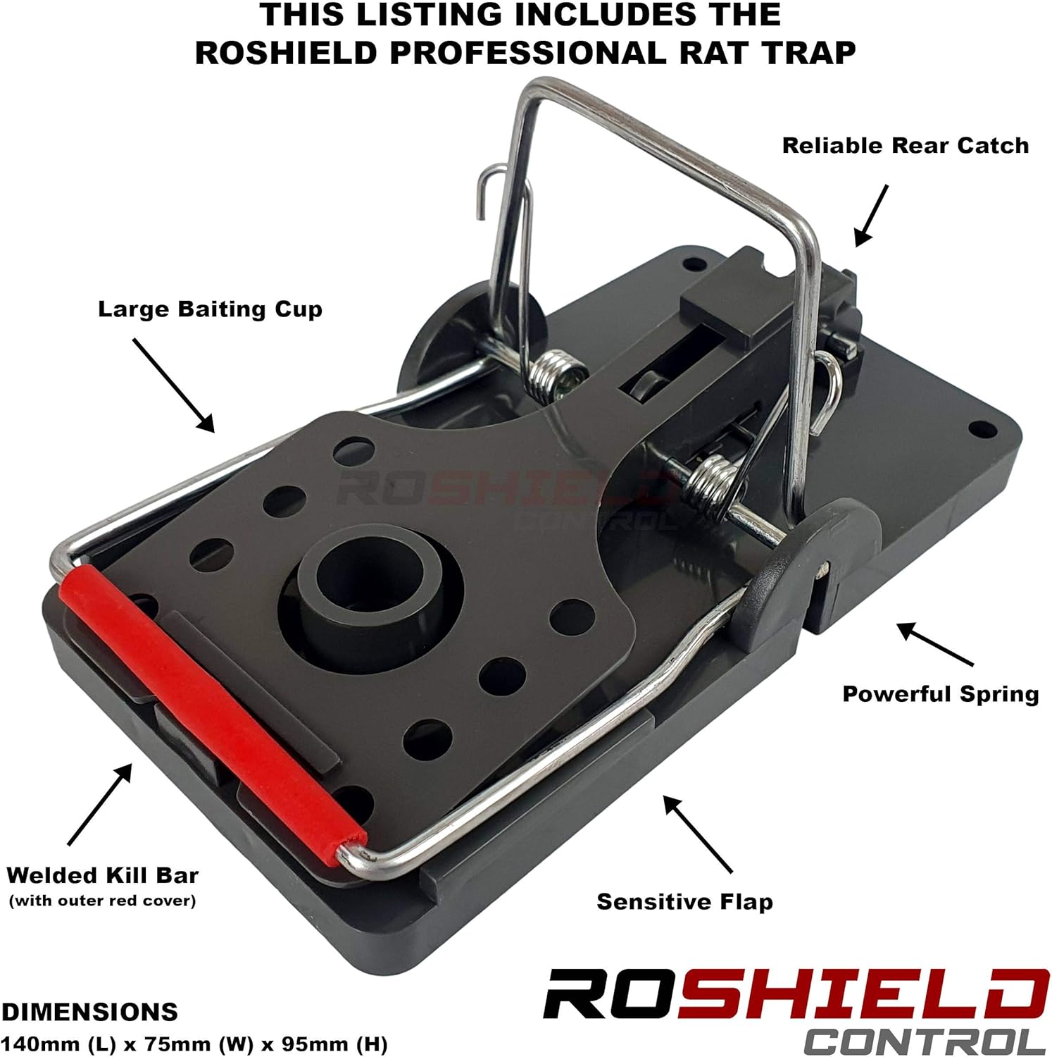 Roshield 2 x Rat Traps - Professional Quality & Heavy Duty Pest Control Traps for Instant Kill - Large Reusable & Easy Set Rodent Solution-4