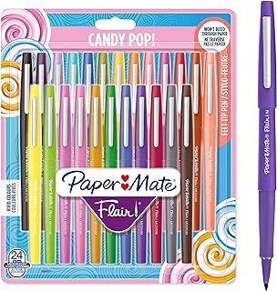 Paper Mate Flair Felt Tip Pens | Medium Point (0.7 mm) Marker Pens | Assorted Candy Pop Colouring Pens | For Kids & Adult Colouring, Journalling & More | 24 Count