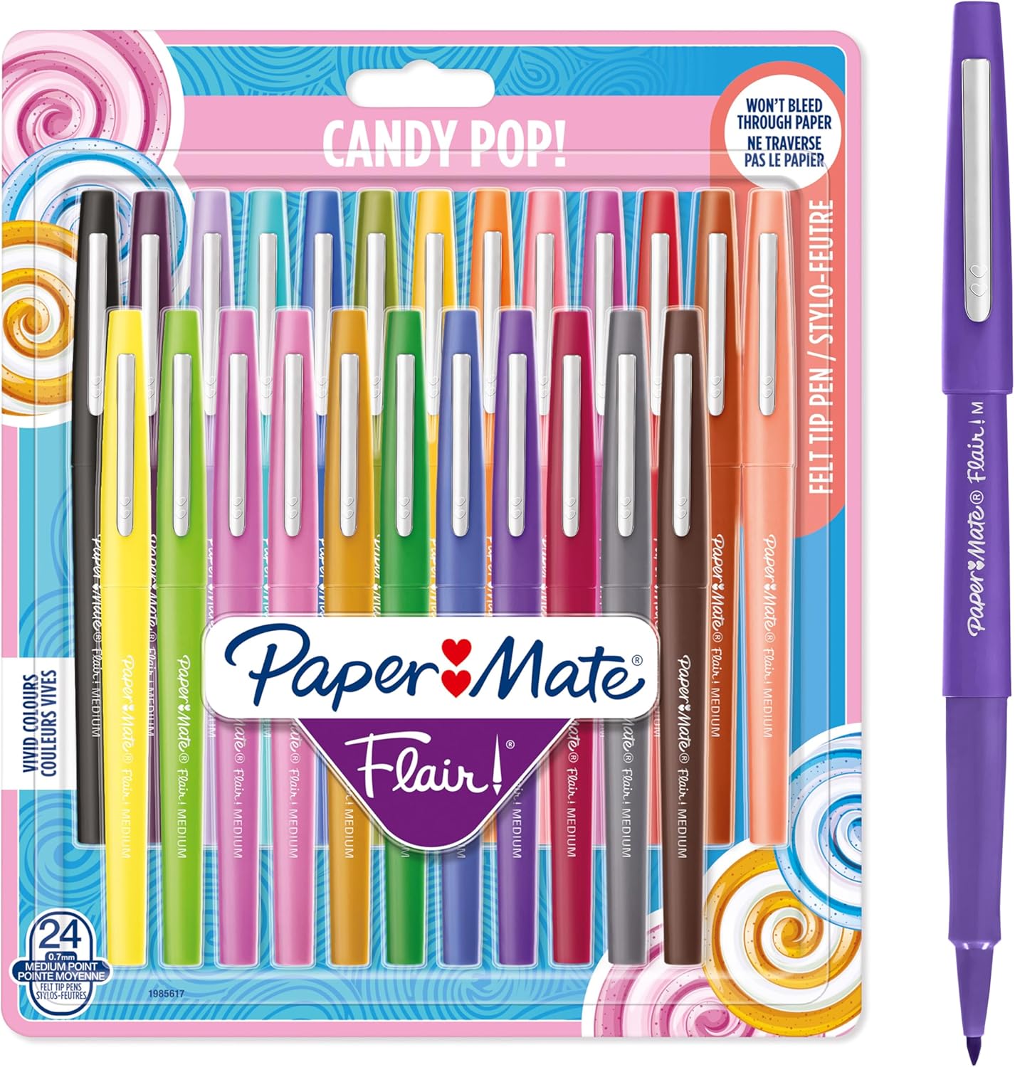 Paper Mate Flair Felt Tip Pens | Medium Point (0.7 mm) Marker Pens | Assorted Candy Pop Colouring Pens | For Kids & Adult Colouring, Journalling & More | 24 Count-0