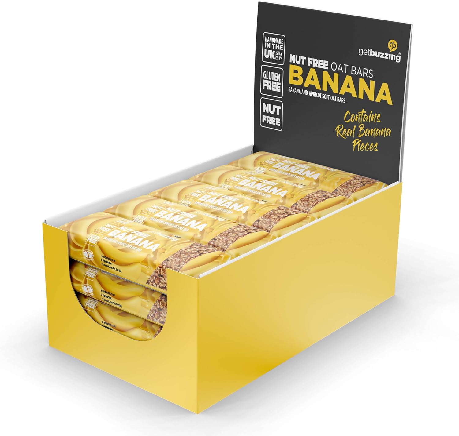 Getbuzzing Nut Free Oat Flapjack - Healthy Snack & Energy Bars - Running, Gym, Cycling Energy - Made in The UK - Banana Pack of 20-0