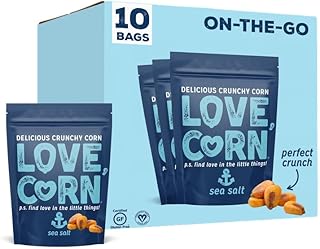 LOVE CORN Sea Salt Crunchy Corn Snack 45g x 10 Bags – Healthy Snacks Ideal for Gluten Free & Vegan Diets – Low Sugar Alternative for Crisps, Mixed Nuts & Pretzels – Perfect To Graze On