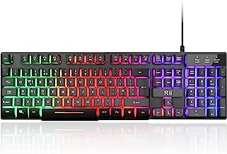 Rii Gaming Keyboard, RK100 Plus Rainbow LED Backlit Keyboard Mechanical Feeling,USB Wired Keyboard for Working Gaming (UK Layout)