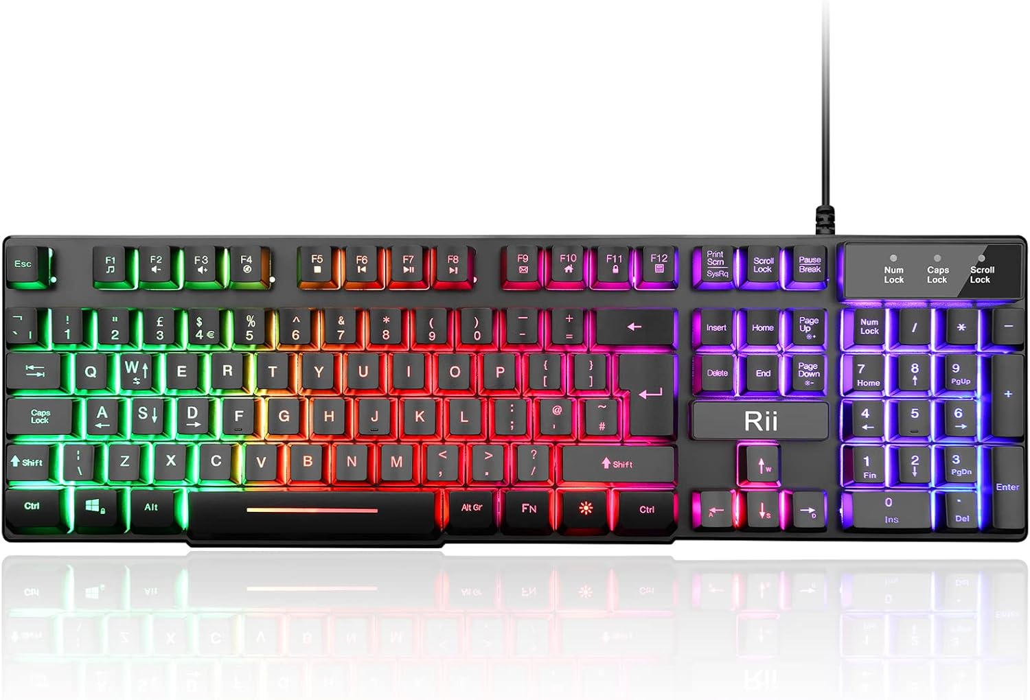 Rii Gaming Keyboard, RK100 Plus Rainbow LED Backlit Keyboard Mechanical Feeling,USB Wired Keyboard for Working Gaming (UK Layout)-0