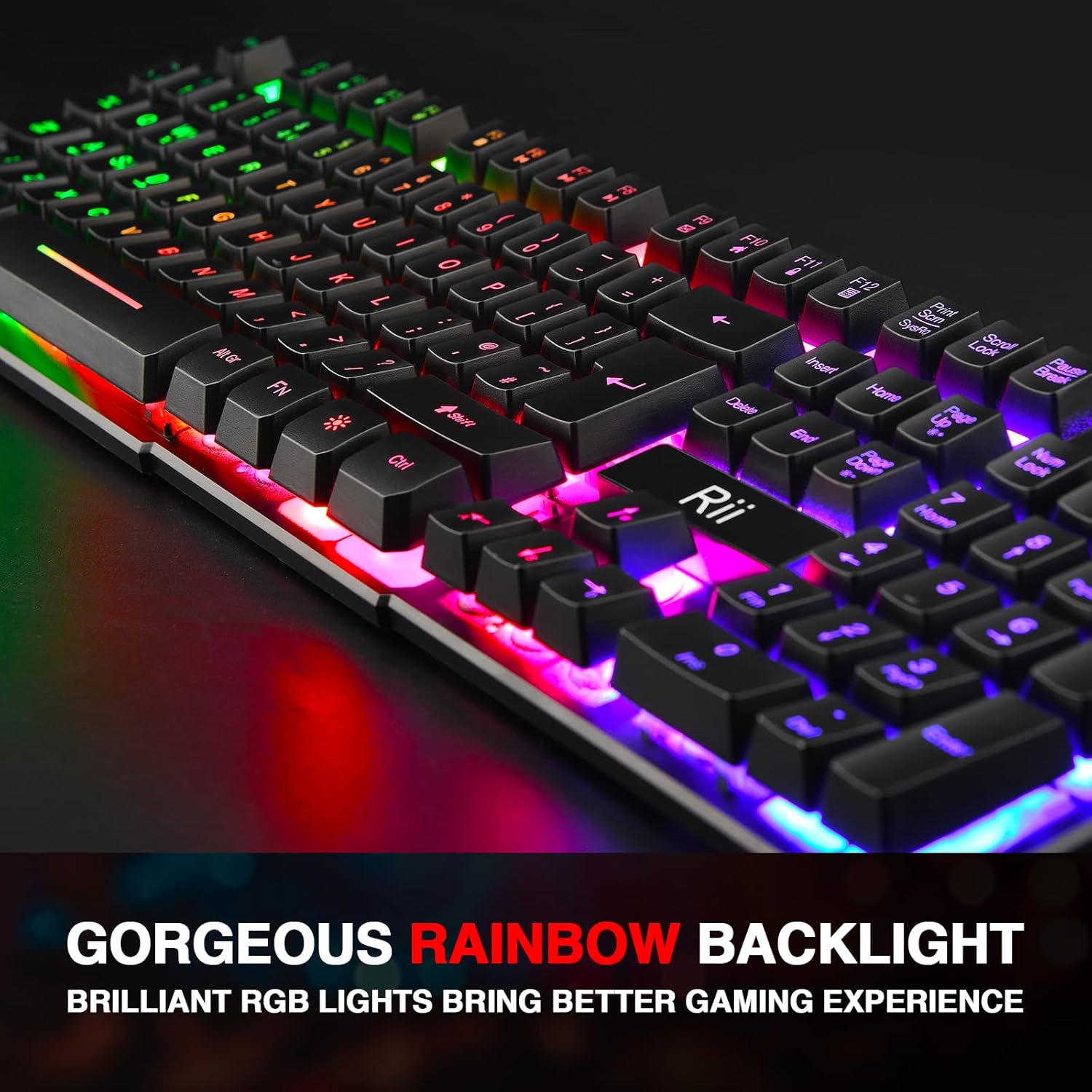 Rii Gaming Keyboard, RK100 Plus Rainbow LED Backlit Keyboard Mechanical Feeling,USB Wired Keyboard for Working Gaming (UK Layout)-2