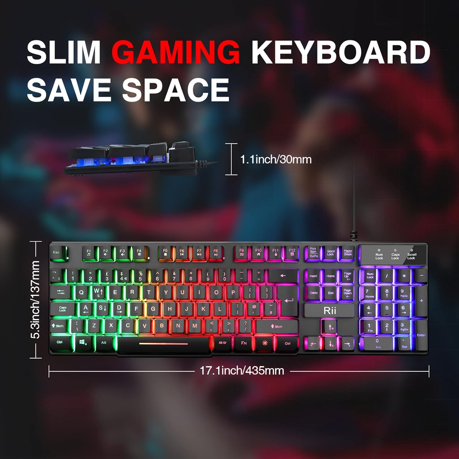 Rii Gaming Keyboard, RK100 Plus Rainbow LED Backlit Keyboard Mechanical Feeling,USB Wired Keyboard for Working Gaming (UK Layout)-5