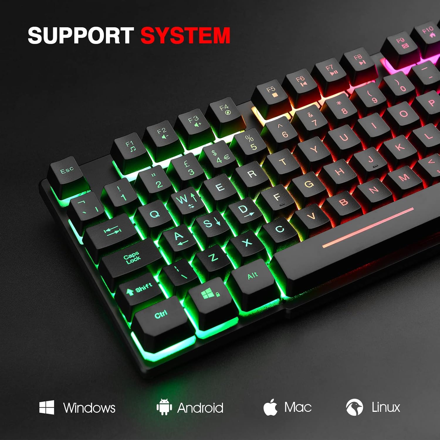 Rii Gaming Keyboard, RK100 Plus Rainbow LED Backlit Keyboard Mechanical Feeling,USB Wired Keyboard for Working Gaming (UK Layout)-6