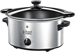 Russell Hobbs 3.5L Stainless Steel Electric Slow Cooker - Cooks upto 4 portions, 3 heat settings, high/low/keep warm, Removable ceramic pot for easy cleaning, Glass lid, Energy saving, 160W, 23200