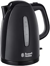 Russell Hobbs Textures Electric 1.7L Cordless Kettle (Fast Boil 3KW, Black premium plastic, matt & high gloss finish, Removable washable anti-scale filter, Push to open lid, Perfect pour spout) 21271