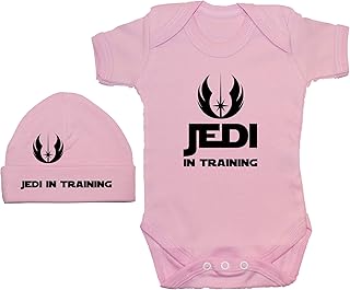 Acce Products Jedi in Training Baby Grow/Bodysuit/Romper/T-Shirt & Beanie Hat/Cap 0 to 12 Months