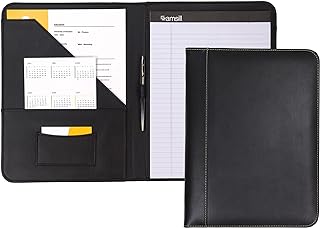 Samsill Contrast Stitch Faux-Leather Padfolio, Business Portfolio for Men and Women, Resume Document Organizer with 8.5 x 11 Inch Writing Pad, Black