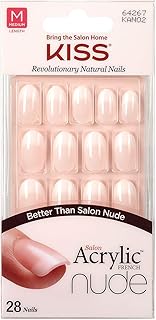 KISS Salon Acrylic French Nude Collection, Graceful, Medium Length Nude Fake Nails, Includes 28 False Nails, Nail Glue, Nail File, and Manicure Stick (Packing May Vary)