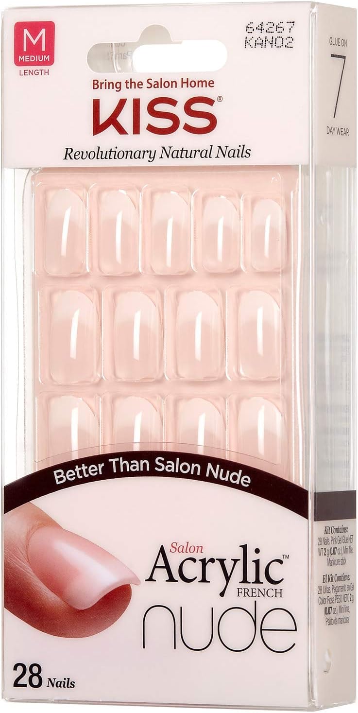 KISS Salon Acrylic French Nude Collection, Graceful, Medium Length Nude Fake Nails, Includes 28 False Nails, Nail Glue, Nail File, and Manicure Stick (Packing May Vary)-2