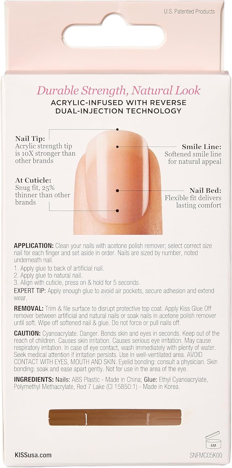 KISS Salon Acrylic French Nude Collection, Cashmere, Medium Length Nude Fake Nails, Includes False Nails, Nail Glue, Nail File, and Manicure Stick, 28 Count (Pack of 1)-2