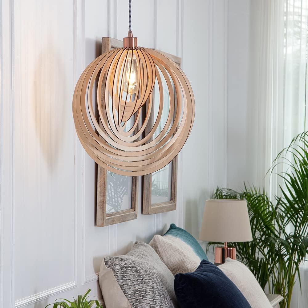 MiniSun Modern Droplet Shaped Wooden Spiral Design Self Assembly Ceiling Pendant Light Shade-3