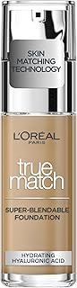 L'Oreal Paris True Match Liquid Foundation, Skincare Infused with Hyaluronic Acid, SPF 17, Available in 40 Shades, 7W Golden Amber, 30 ml