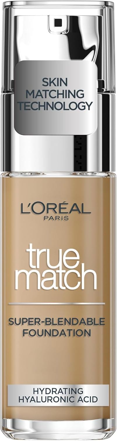 L'Oreal Paris True Match Liquid Foundation, Skincare Infused with Hyaluronic Acid, SPF 17, Available in 40 Shades, 7W Golden Amber, 30 ml-0