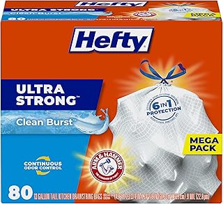 Hefty Ultra Strong Trash Bags (Clean Burst, Tall Kitchen Drawstring, 13 Gallon, 80 Count)