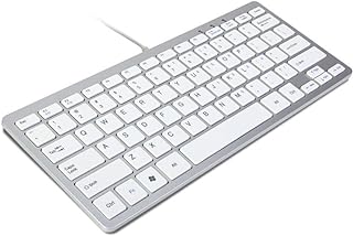 TRIXES Keyboard Mini Wired USB Key Board Slim Silver & White - Plug and Play - Compact and Durable - Suitable for PC, Computer, Apple Mac, Laptop, Windows etc