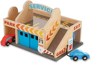 Melissa & Doug Service Station Parking Garage | Wooden Vehicle | Pretend Play | 3+ | Gift for Boy or Girl , 21.59 x 21.59 x 30.48 centimeters