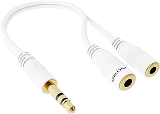 AKORD Gold 3.5mm Headphone Splitter Jack Male to 2 Dual Female Cable lead audio Y-SPLITTER (White)