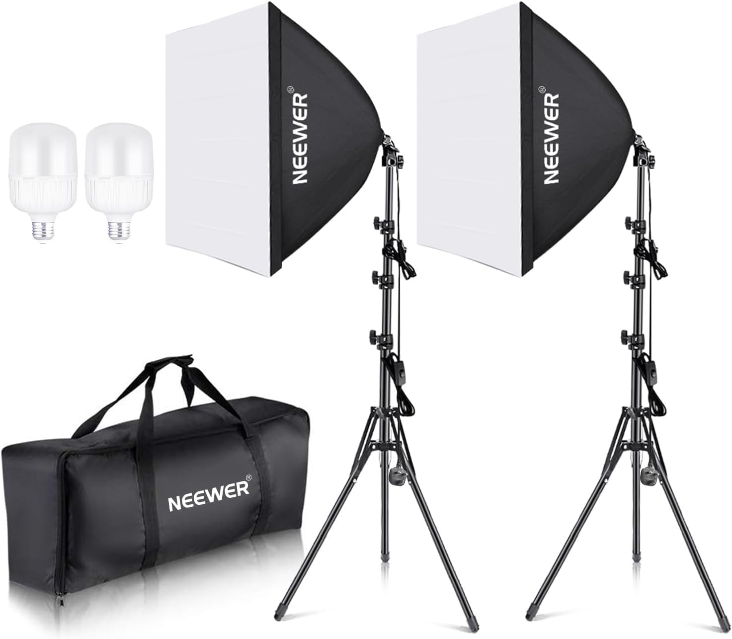 NEEWER 700W Equivalent Softbox Lighting Kit, 2Pack 5700K LED Lighting Bulbs, 24x24 inches Softboxes with E27 Socket, Photography Continuous Lighting Kit Photo Studio Equipment-0