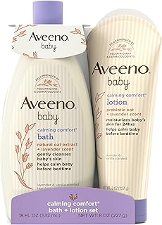 Aveeno Baby Calming Comfort Bath & Lotion Set with Natural Oat Extract, Lavender & Vanilla, 2 Items