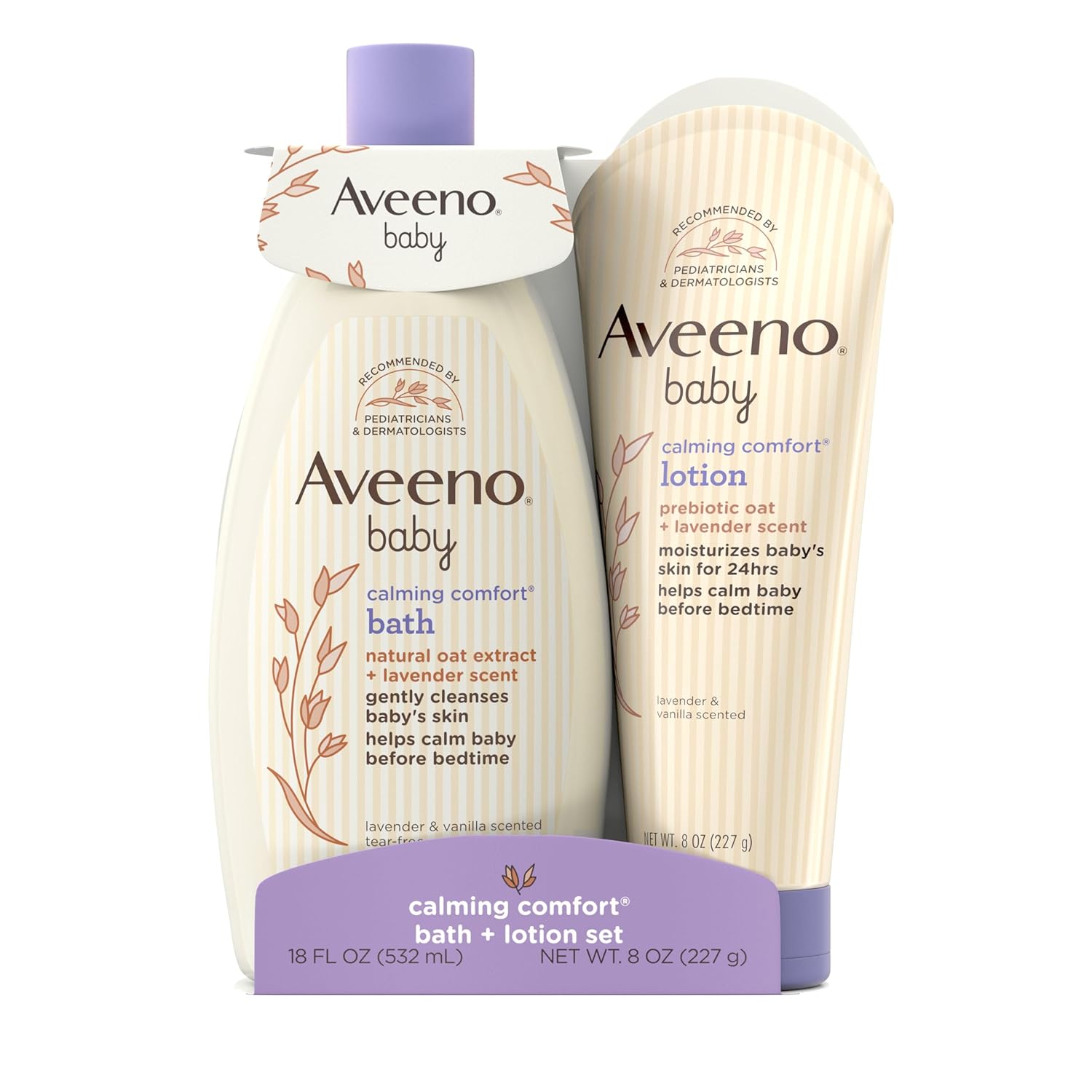 Aveeno Baby Calming Comfort Bath & Lotion Set with Natural Oat Extract, Lavender & Vanilla, 2 Items-0