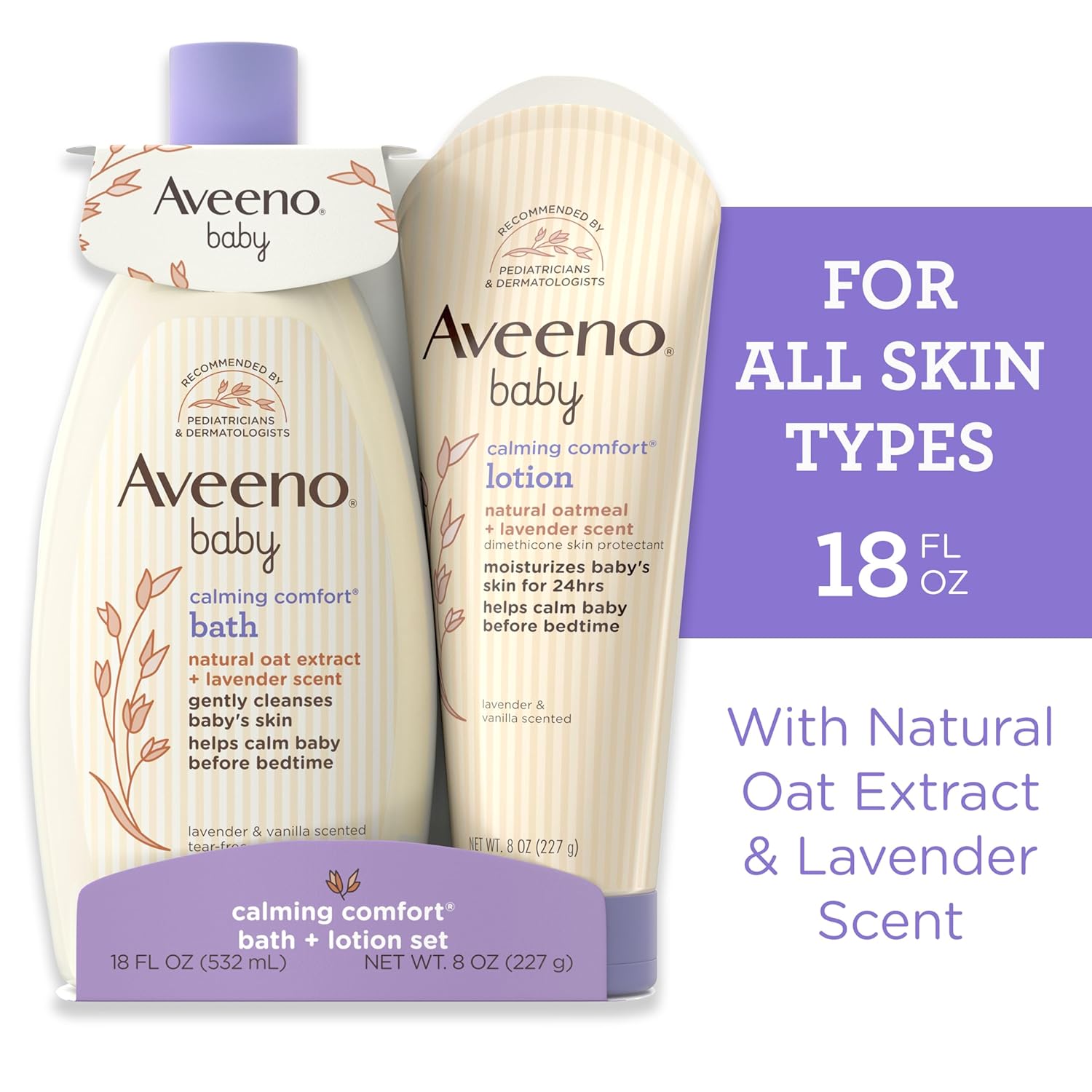 Aveeno Baby Calming Comfort Bath & Lotion Set with Natural Oat Extract, Lavender & Vanilla, 2 Items-1