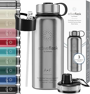 Stainless Steel Water Bottle with Straw & 3 Lids: 1 & 0,5L Leak-Proof BPA-Free Vacuum Insulated ACTIVE FLASK Drinking Bottles Hot Cold: Double Walled Outdoor Drink Thermo Mug Tea Coffee Sport Gym Bike