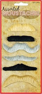 HENBRANDT Pack of 6 Assorted Fake Moustaches Stick On False Moustaches Funny Novelty Joke Party Bag Favour Loot Bag Filler Halloween Fancy Dress Costume Accessory for Men and Women